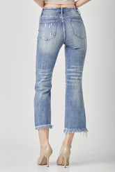 RISEN Women's High Waist Distressed Cropped Bootcut Jeans - Stylish Denim for Modern Fashionistas